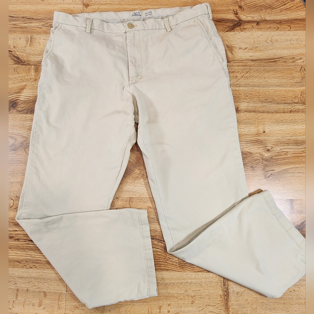 IZOD Saltwater Stretch Pants Men's 36x29 Beige Straight Chino Casual